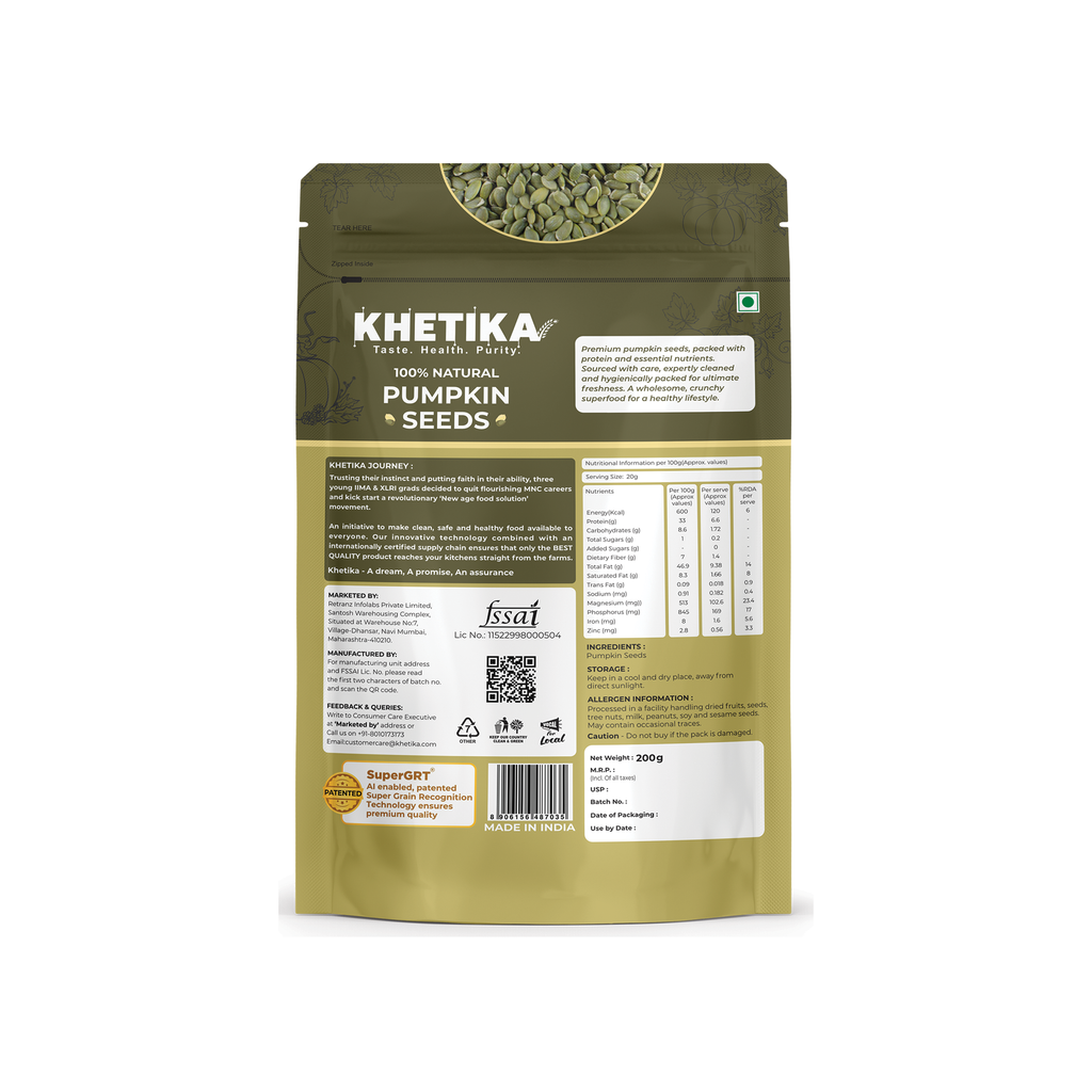 Khetika Pumpkin Seeds — back of pack