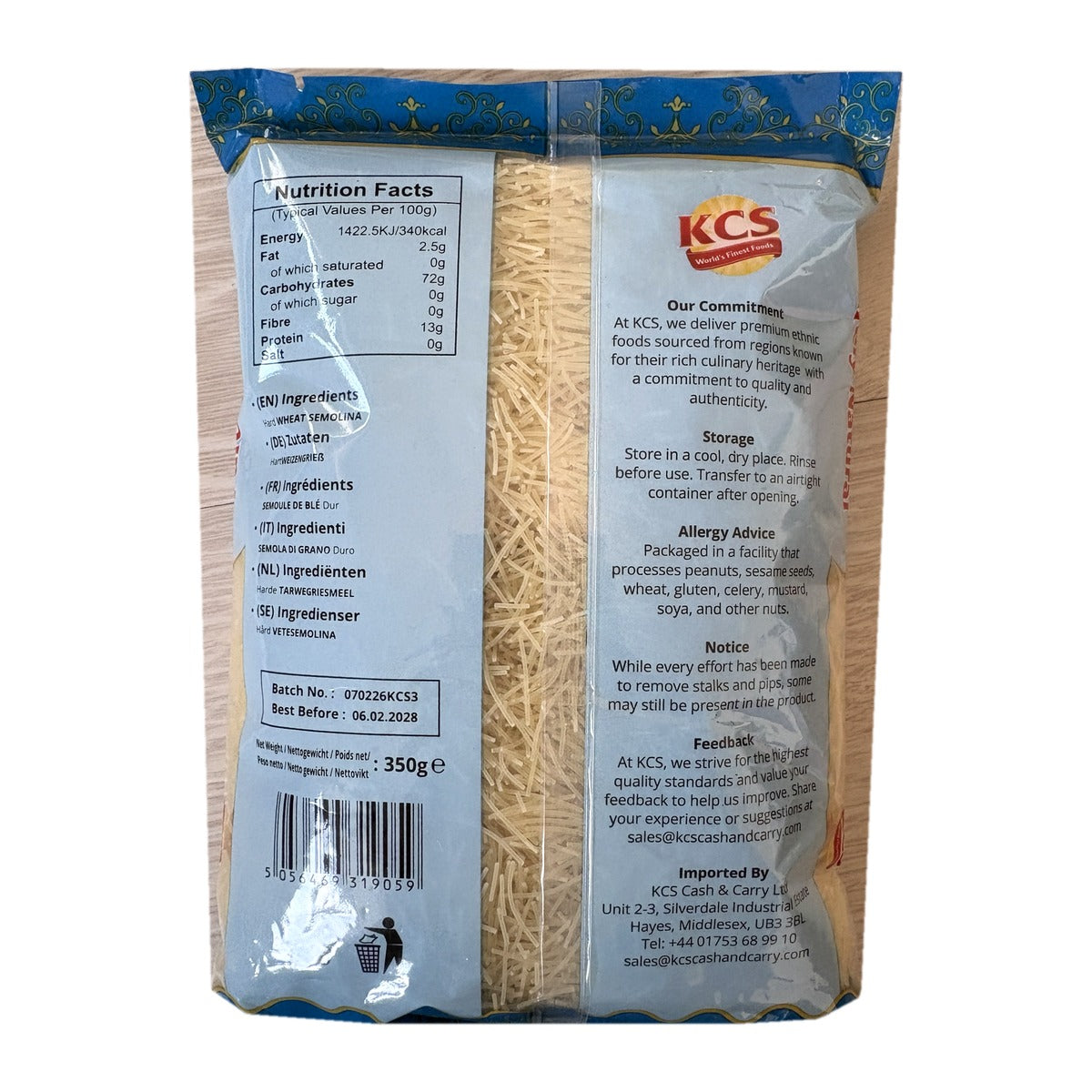 KCS Plain Vermicelli 350g pack back