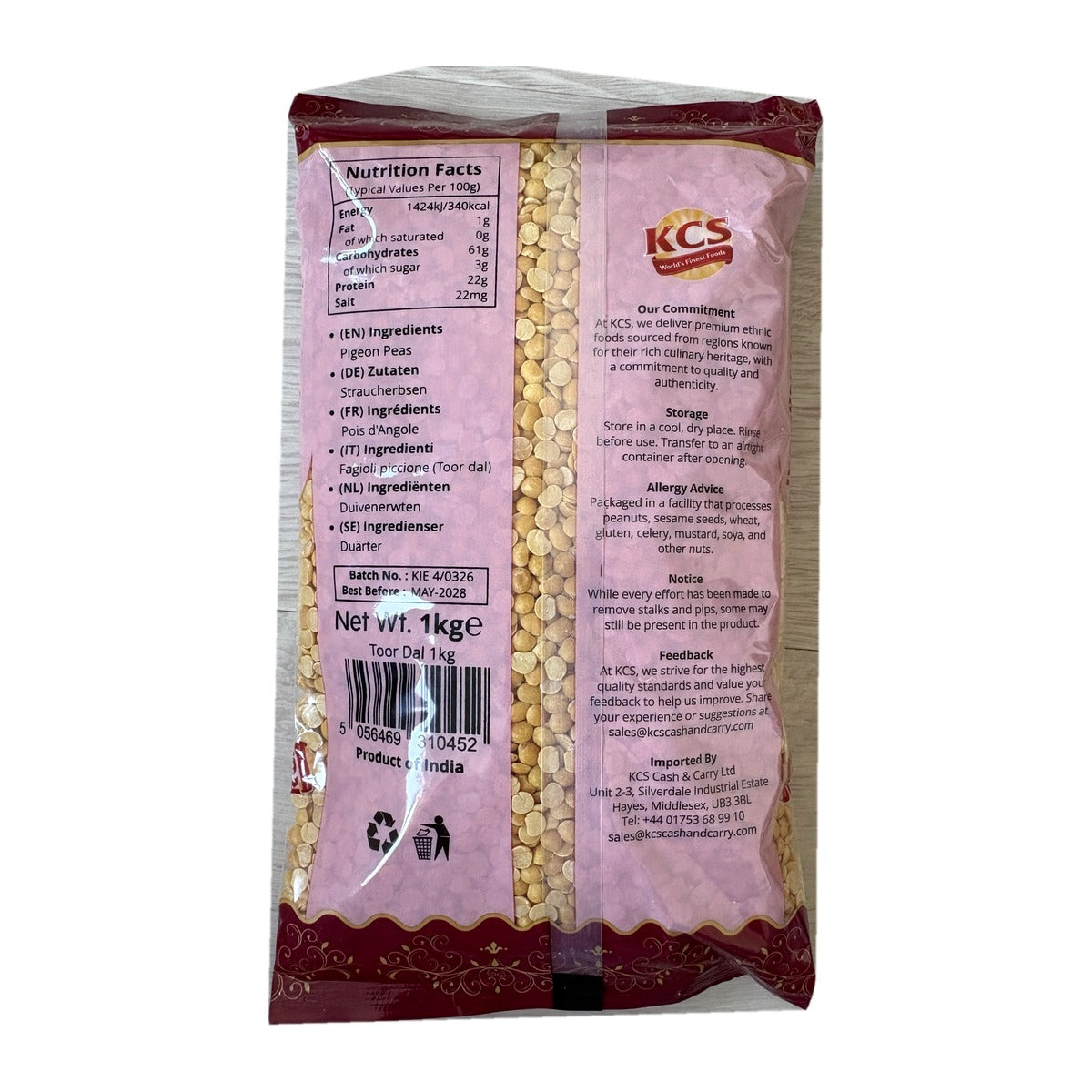 KCS Toor Dal 1kg pack back