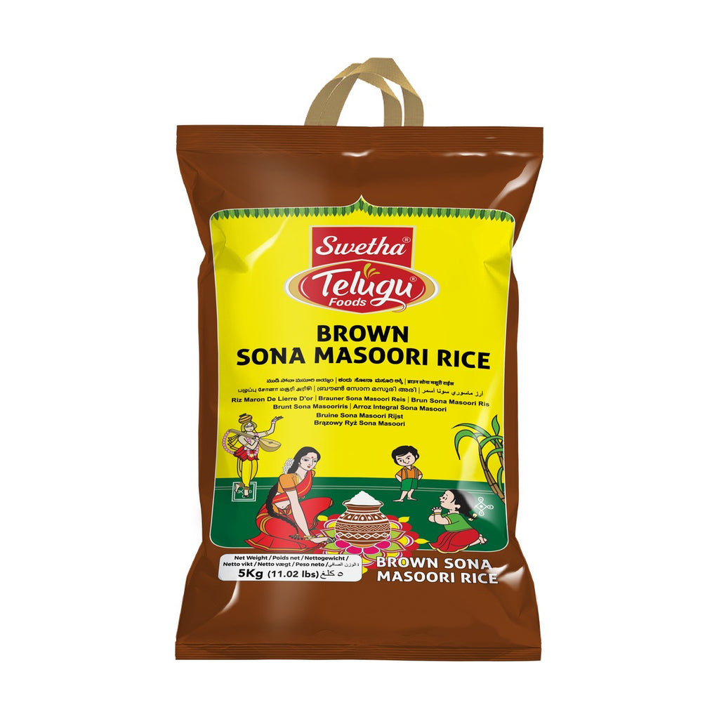 Swetha Telugu Brown Sona Masoori Rice 5kg bag front