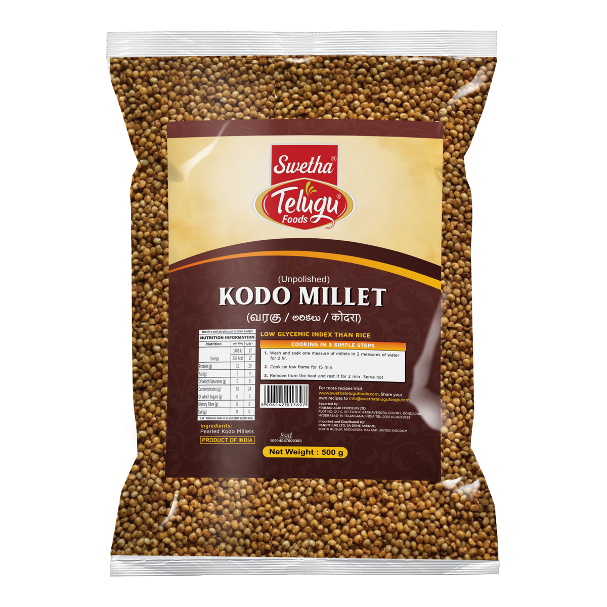 Swetha Telugu Kodo Millet (Unpolished) 500g — front of pack
