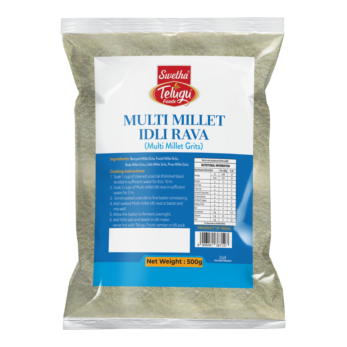 Swetha Telugu Multi Millet Idli Rava 500g — front of pack
