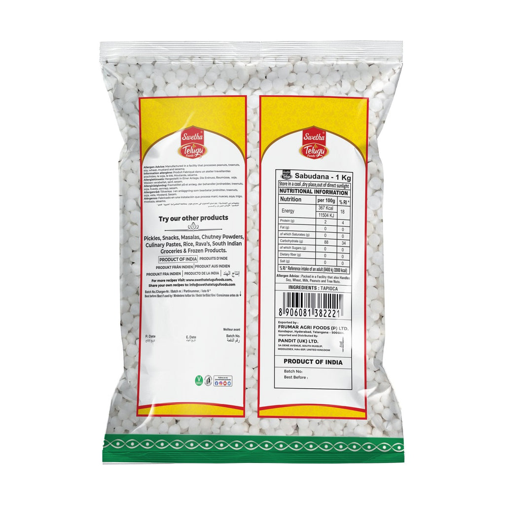 Swetha Telugu Sabudana 1kg pack back