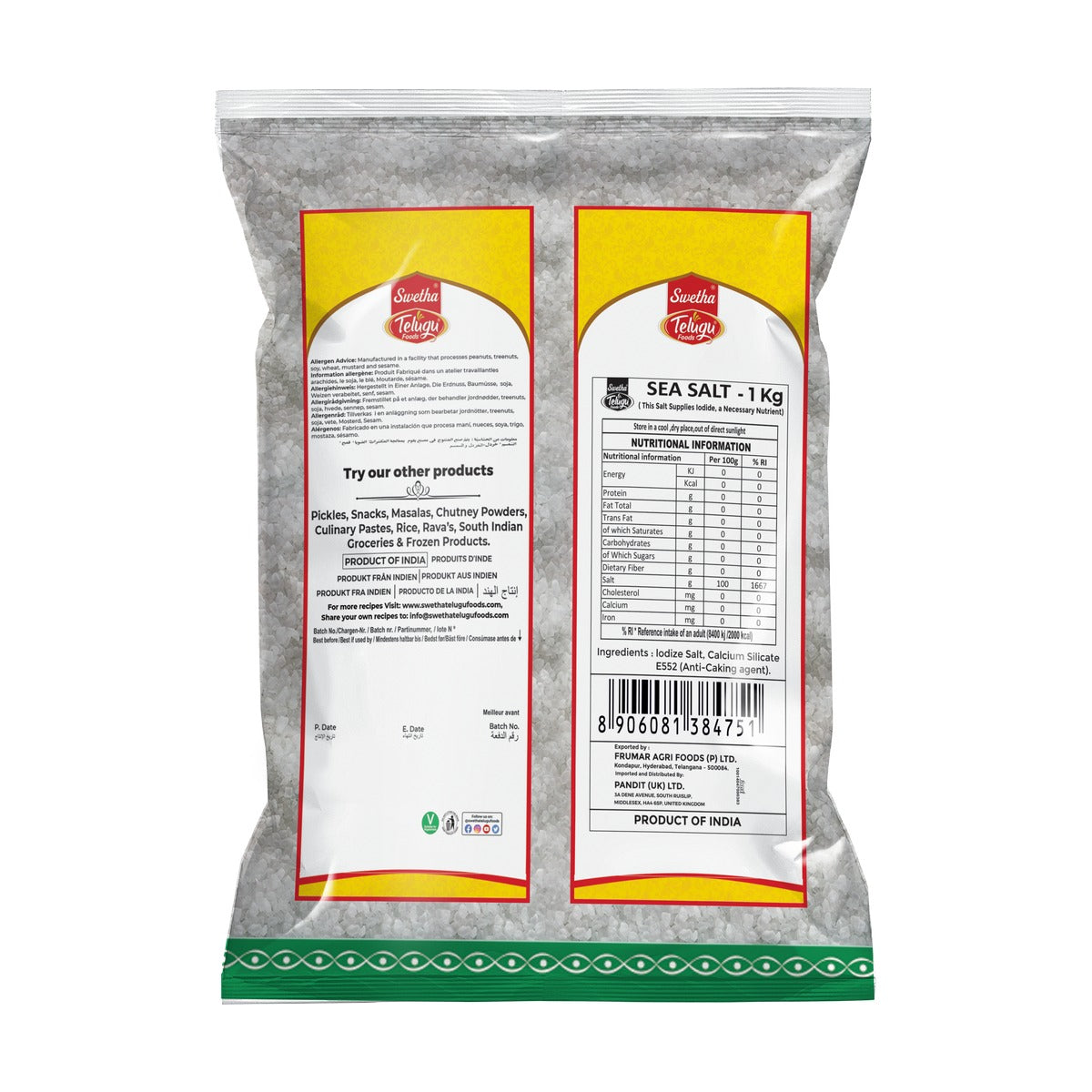 Swetha Telugu Sea Salt 1kg pack back