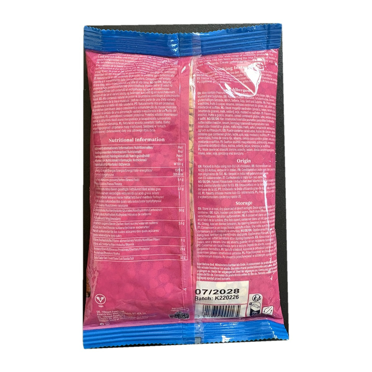 TRS Chana Dal 500g pack back with nutrition and allergens