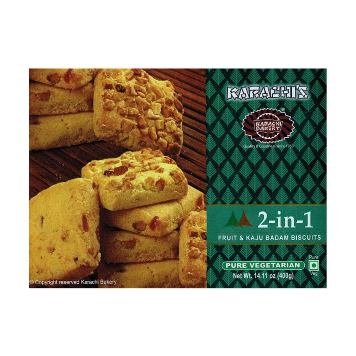 Karachi Bakery 2-in-1 Fruit & Kaju Badam Biscuits 400g box